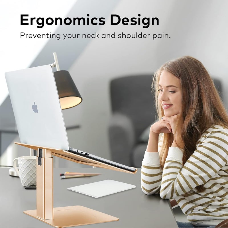 VECOFO Laptop Stand for Desk, Ergonomic Aluminum Laptop Stand Adjustable Height from 7-15", Sitting and Standing Laptop Riser for 10-17" Notebook (Gold) - Image 4
